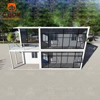 Cbox Maison préfabriquée à deux étages personnalisée, mur-rideau en verre, bâtiment de bureaux, dortoir pour le personnel avec cuisine, maison conteneur en kit