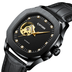 Magnífico Reloj Mecánico Geométrico para Hombre, Cristal de Vidrio, Textura Negra, Manecillas Luminosas, Resistente al Agua, Caja de Acero Inoxidable - Product Image 3