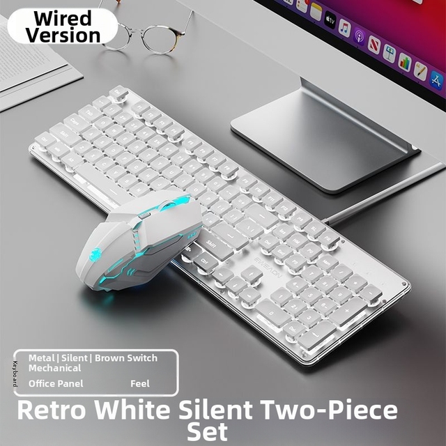 Wired LED Backlit Silent Keyboard E-sports Mouse Set Full System Compatibility 104 Keys Metal Panel Water Drop Keycap in Stock