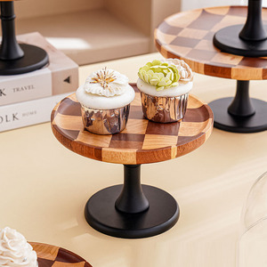 Acacia Wood square Checkerboard Cake <b>Plate</b> Cake Stand Serving Tray Dessert Platter Display <b>Rack</b> Cutting Board Pastoral - Product Image 2