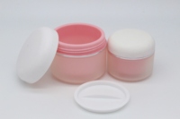 Pot en plastique à double paroi en gros, pot rond rose pour crème pour le visage, emballage, pots cosmétiques vides avec couvercles