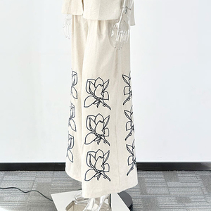 Enyami bohémien Casual oversize Casual ricamato floreale <span class=keywords><strong>pantaloni</strong></span> lunghi larghi <span class=keywords><strong>Palazzo</strong></span> plissettati donna <span class=keywords><strong>pantaloni</strong></span> - Product Image 4