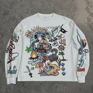 Camiseta de Lujo con Cuello Redondo y Estampado, Estilo Boxy, Personalizada, Streetwear, Hombros Caídos, Oversize, Manga Larga, para Hombre - Product Image 2