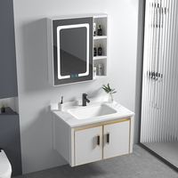 Ensemble de meuble de salle de bain mural moderne fond en aluminium miroir LED vanité