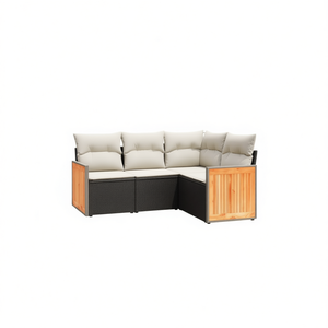 Ensemble de canapés de jardin noir et crème avec coussins, mobilier d'extérieur résistant aux UV, rotin PE, design contemporain - Product Image 1
