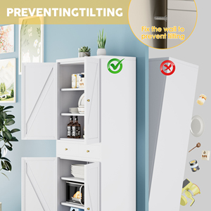 Tall Kitchen Pantry with 4 Doors 2 Drawer Freestanding Pantry Cupboard <strong>White</strong> <strong>Storage</strong> <strong>Cabinet</strong> for Dining Room Office - Product Image 4