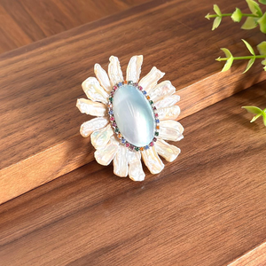 Broches con Forma de Flor y Perla Mabe Ovalada en el Centro, Engaste de Bisel, Joyería Vintage para Mujer, Uso Diario - Product Image 4
