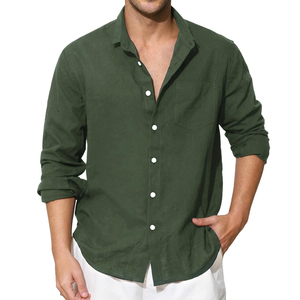 Camisa Moderna de Mezcla de Algodón para Hombre con Cierre Liso y Dobladillo Trasero Ligeramente Extendido para un Estilo Casual Refinado - Product Image 6