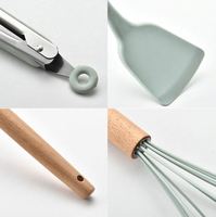 12-delige kleurrijke houten keukengereiset met zevenkleurige siliconen, hittebestendig, antislip, vaatwasserbestendig