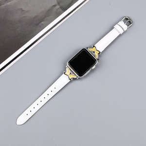 Apple Watch Series 11 10 9 SE Ultra 2 için Zarif Kelebek Metal Bağlantılı Deri Kayış Lüks İnce Kadın Takı Bilekliği - Product Image 4