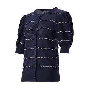 Cardigan da <span class=keywords><strong>Donna</strong></span> di Alta Qualità Personalizzato OEM ODM, Stile Nautico a Righe, Collo Tondo, 80% <span class=keywords><strong>Lino</strong></span> 20% Nylon, Traspirante - Product Image 2