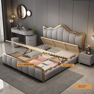 Set camera da letto struttura mobili produttore Soft Pad letto moderno <span class=keywords><strong>King</strong></span>-<span class=keywords><strong>size</strong></span> doppio letto in legno massello - Product Image 3