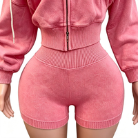 Ensemble deux pièces décontracté pour femme, taille haute, coupe régulière, short, tenue de printemps, usage quotidien, tissu polyester doux et respirant
