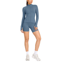 Ensemble de vêtements de yoga personnalisés avec logo, haut à manches longues zippé à séchage rapide, pantalon de course/sport respirant et anti-humidité, short