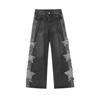Jeans larges noirs personnalisables OEM ODM pour hommes, effet usé, patchwork étoile, pantalon baggy en denim, streetwear, hip hop, Y2K rétro