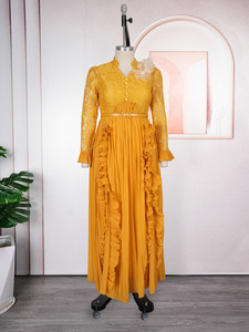 Vestido de Noche Elegante para Mujer Africana de Talla Grande, Vestido Maxi con Encaje y Pedrería, Cuello en V, Estilo Islámico para Fiesta o Boda - Product Image 3