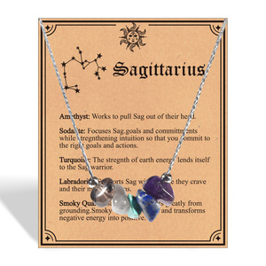 Collana con perline di cristallo <span class=keywords><strong>naturale</strong></span> irregolare con 12 segni zodiacali, gioiello con pietre preziose per l'equilibrio energetico e la guarigione, idea regalo - Product Image 1