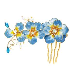 Herencia cultural inmaterial, producto terminado con flores de terciopelo, horquilla de estilo chino nuevo, azul, estilo antiguo, cheongsam de alta gama - Product Image 5