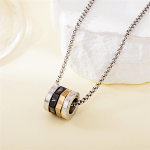 Kalung Liontin Cincin Putar Angka Romawi Baja Tahan Karat Grosir, Rantai Kotak Manik-manik Sambung Warna-warni Perhiasan Hip Hop Pria - Product Image 4
