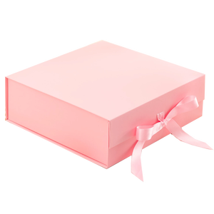 Manufacturer fancy pink magnetic folding gift boxes with ribbon closure