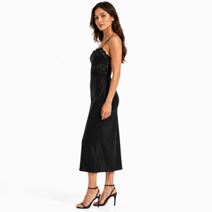 Abito Estivo Senza Maniche, Casual ed Elegante, Midi Nero Aderente, Vestito Classico in Pizzo per <span class=keywords><strong>Donna</strong></span> - Product Image 2