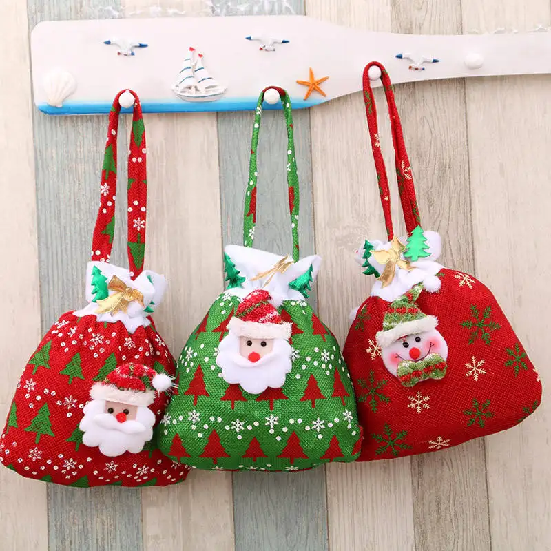 Рождественская Подарочная сумка, маленький мешок с Сантой, маленькие Многоразовые Пакеты для конфет и яблок, рождественские подарочные пакеты на шнурке
