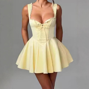 Vestido de Verano 2026 Estilo Europeo Americano para <span class=keywords><strong>Mujer</strong></span>, Falda Corta de Cintura Alta, Encaje Floral, Cuello en V, Sin Mangas - Product Image 3