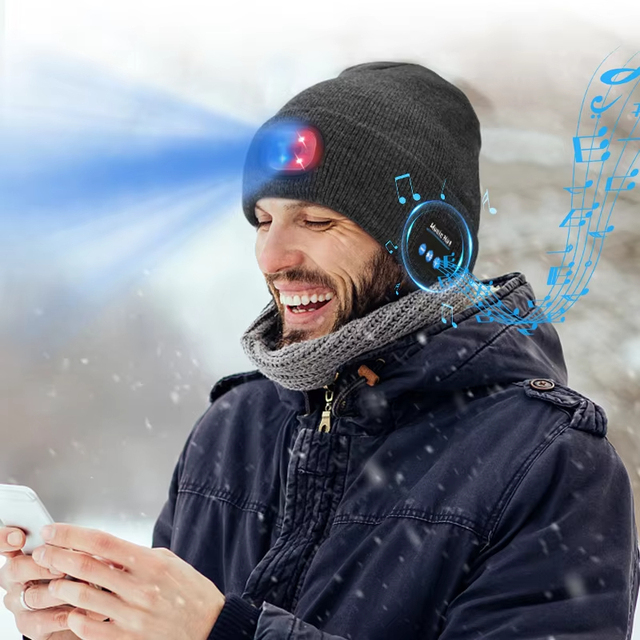 Rechargeable LED Winter Beanie High Brightness Illumination Music Call Enabled for Camping Wireless Music Feature Smart Home