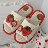 XIXIXITIAO Fraise Plat Femme Casual Mode Confortable Coton Lin Pantoufles avec Semelle PVC pour Filles Femme Usage Intérieur