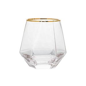 Diamond Shaped Tilted Slanted Bottom Gold Rim Rocking Whiskey Glass