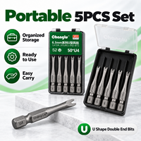 Lot de 5 embouts de tournevis magnétiques en U U4 de 50 mm, qualité industrielle S2, double embout, tige hexagonale 1/4 pour perceuse électrique