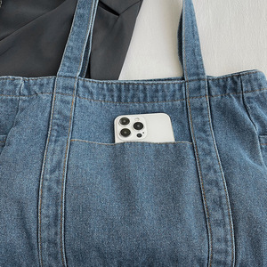 Sac fourre-tout décontracté en jean grande capacité pour femme, léger, avec fermeture éclair, polyvalent, idéal pour le shopping, les étudiants et les professeurs - Product Image 2