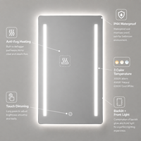 Miroir LED intelligent pour hôtel, mural avec détecteur de mouvement commercial, anti-buée, tactile et à intensité variable, affichage de l'heure, IP44 ETL CE OEM