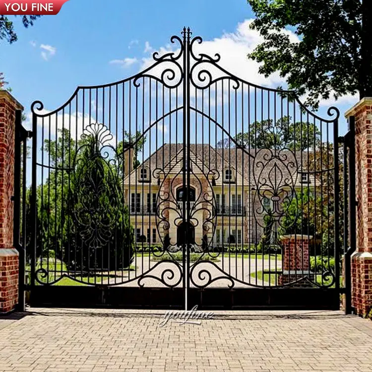 การออกแบบที่กำหนดเองขนาดใหญ่กลางแจ้งบ้านสไตล์โมเดิร์น Wrought Iron Gate