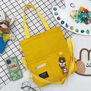 Logotipo personalizado Reutilizável Canvas Tote Bag com bolso e Zipper Messenger Shoulder Design Padrão dos desenhos animados para compras - Product Image 4