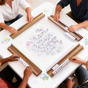 Supports de Mahjong en <span class=keywords><strong>Bois</strong></span> d'Acacia avec Poussoirs Magnétiques, Ensemble de 4 Supports de Tuiles et Poussoirs, Accessoires de Mahjong Américain Durables - Product Image 2