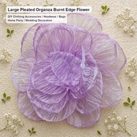 Bunga Organza Mawar Peony 19cm Buatan Tangan dengan Tepi Terbakar untuk Perhiasan, Rok, Bros, Pakaian, Hiasan Kepala, Sepatu, Dekorasi