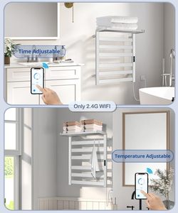 <span class=keywords><strong>Toallero</strong></span> Eléctrico Inteligente de Lujo con Acabado Níquel Cepillado, WiFi, Plegable, Impermeable, Control <span class=keywords><strong>por</strong></span> Aplicación, Moderno, para Baño - Product Image 4