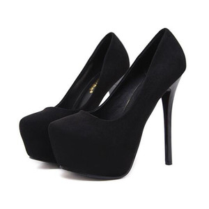 Chaussures <span class=keywords><strong>en</strong></span> velours pour femmes, talon ultra-haut de 14 cm, fines, formelles, à enfiler, style boîte de nuit, sexy, plateforme imperméable - Product Image 6