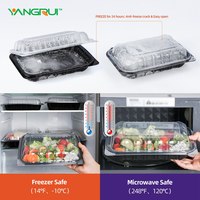 Boîte à emporter sans BPA, emballage pour restauration rapide, empilable, couvercle à charnière noir, 8 pouces, 3 compartiments, contenants alimentaires en plastique