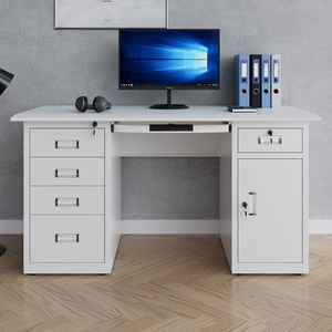 Bureau d'ordinateur en acier avec tiroirs verrouillables, poste de travail de bureau, table d'écriture en acier inoxydable pour usage professionnel - Product Image 1