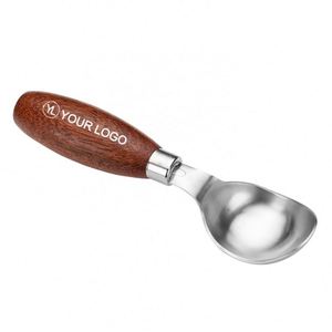 Cuillère à glace en acier inoxydable avec manche en bois de qualité supérieure, logo personnalisé, pour cadeaux promotionnels d'entreprise - Product Image 1