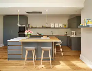 Gabinetes de cocina estilo moderno cinza melamina, laca feita para armazenamento dos eua, modelo personalizado, unidade de cozinha