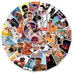 ZY0484C 50 pegatinas de <span class=keywords><strong>vinilo</strong></span> impermeables del cantante puertorriqueño <span class=keywords><strong>Bad</strong></span> <span class=keywords><strong>Bunny</strong></span> para botellas de agua, equipaje y portátiles, pegatinas de moda - Product Image 3