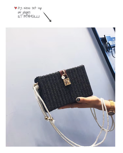 Bolso de Hombro Tejido Estilo Bohemio Chic para Mujer, Inspirado en <span class=keywords><strong>Bali</strong></span>, de Paja y Ratán, con Cadena Metálica, Cierre Hecho a Mano, Reciclado - Product Image 2