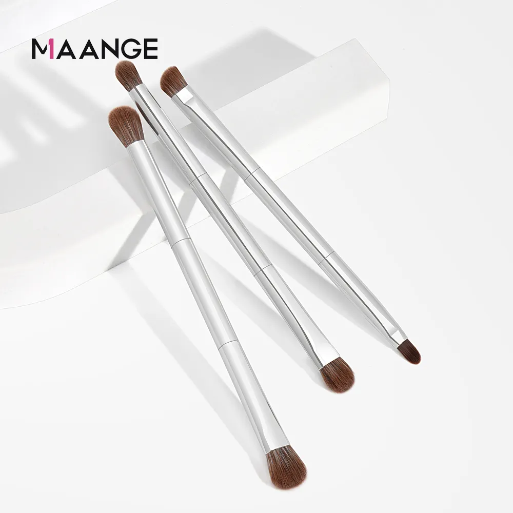 MAANGE support OEM wholesale in stock plastic handle 3pcs eye shadow brush double head eye makeup brush