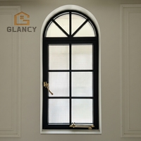 Ventanas Arqueadas Francesas de Aluminio Negro, Abatibles, con Aislamiento Térmico, Impermeables e Insonorizadas, Tamaño Personalizable