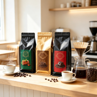 Sacs à café personnalisés imprimés, recyclables, de qualité alimentaire, résistants à l'humidité, à fond plat, avec valve, 250g, 500g, 1kg, pour grains de café