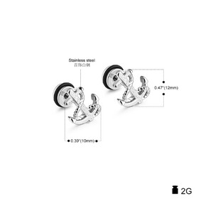 Boucles <span class=keywords><strong>d</strong></span>'oreilles clous en acier inoxydable doré ancre pour homme – Meilleure vente usine - Product Image 6