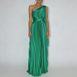 Abiti <span class=keywords><strong>da</strong></span> Sera Personalizzati per Donna, Verde Smeraldo, <span class=keywords><strong>Monospalla</strong></span> in Raso, Plissettato con Vita Avvolta, Elegante Vestito Lungo Formale - Product Image 6